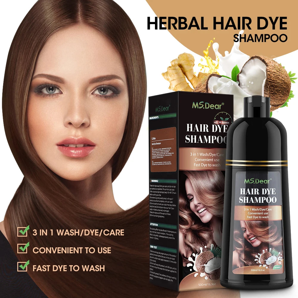 500ml Organic Natural Fast Hair Dye Shampoo 3 In 1 Plant Repair Essence Black Hair Color Dye Shampoo For Cover Gray White Hair