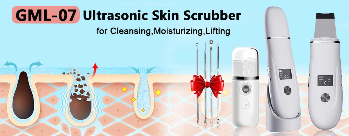 Ultrasonic Face Scrubber Facial Peeling Skin Scrubber Deep Facial Cleaning Spatula Acne Pore Ultrasonic Scrubber Facial Cleanser