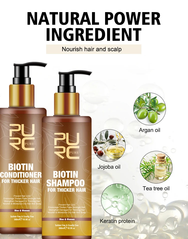 PURC Biotin Hair Care Set Smoothing Shampoo Cleaning Conditioner Nourish Root Hair Oil Scalp Treatment Products for Men Women