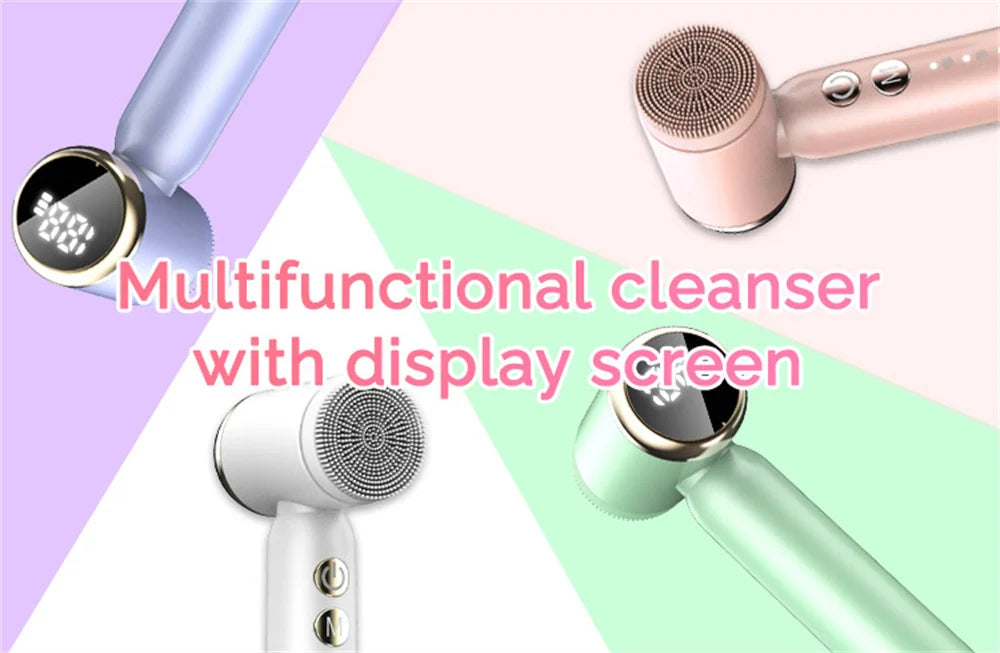 6 In 1 Electric Clean Facial Brush LED Display Face Tightening Exfoliating Cleaning Sonic Massager Cleaner with 6 Head Face Care