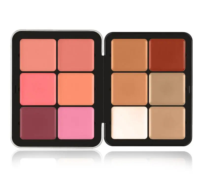 12 Shades Creamy Blush Palette HD Face Essentials Long-Lasting Matte Blush Cream Cover Makeup Palette 0.84oz