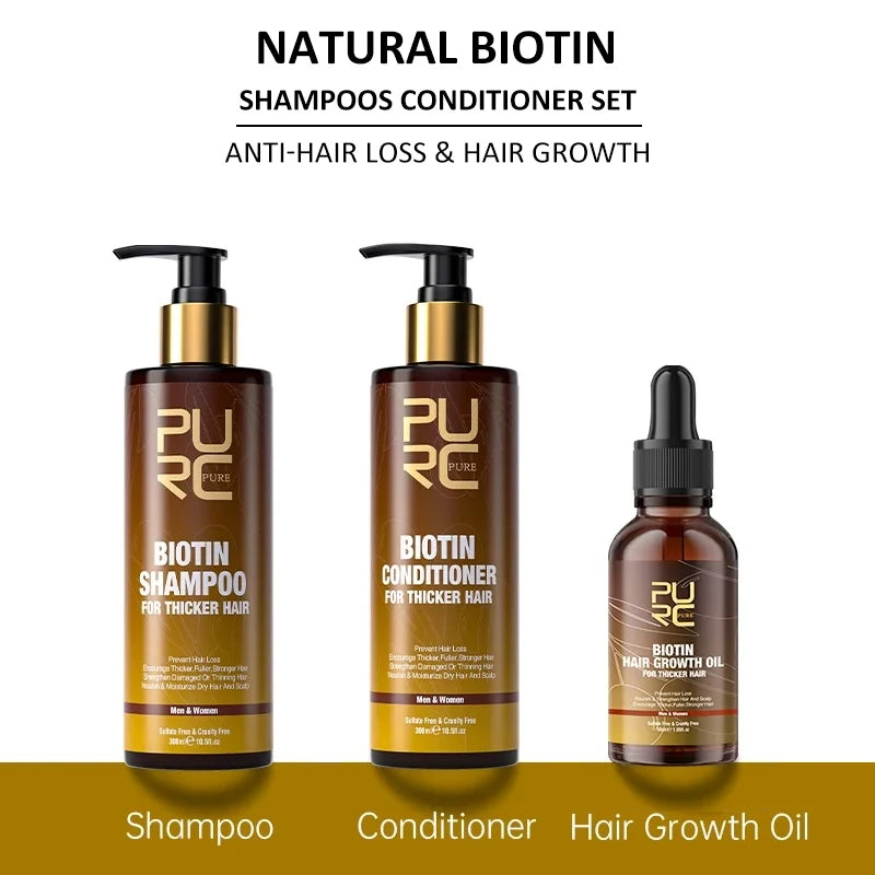 PURC Biotin Hair Care Set Smoothing Shampoo Cleaning Conditioner Nourish Root Hair Oil Scalp Treatment Products for Men Women