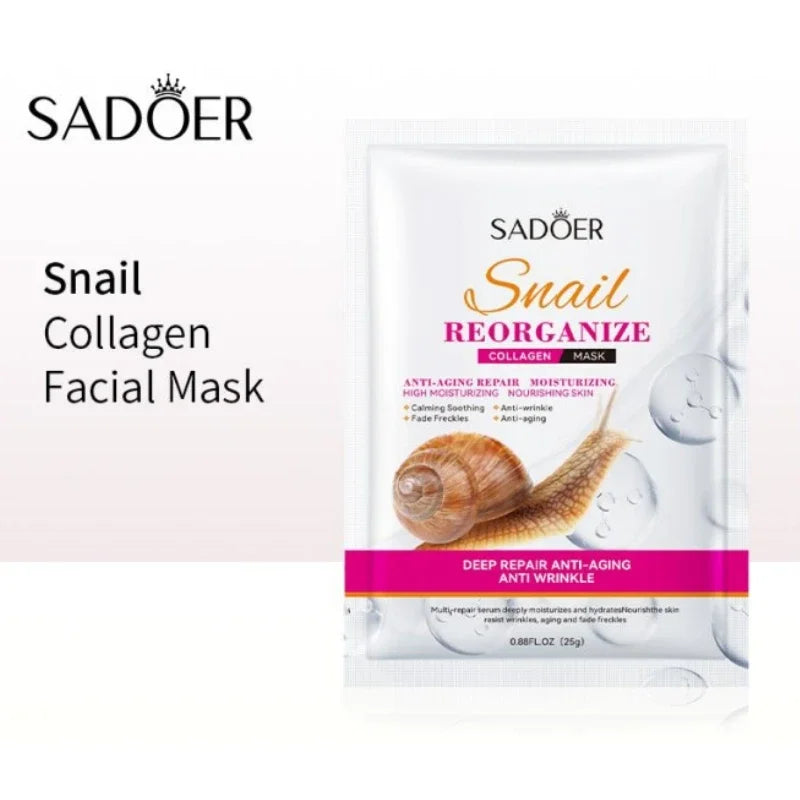 5/10pcs Snail Reorganize Collagen Face Mask Deep Moisturizing Skin Repair Hydrating Nourishing Skin Facial Peel Mask Skincare