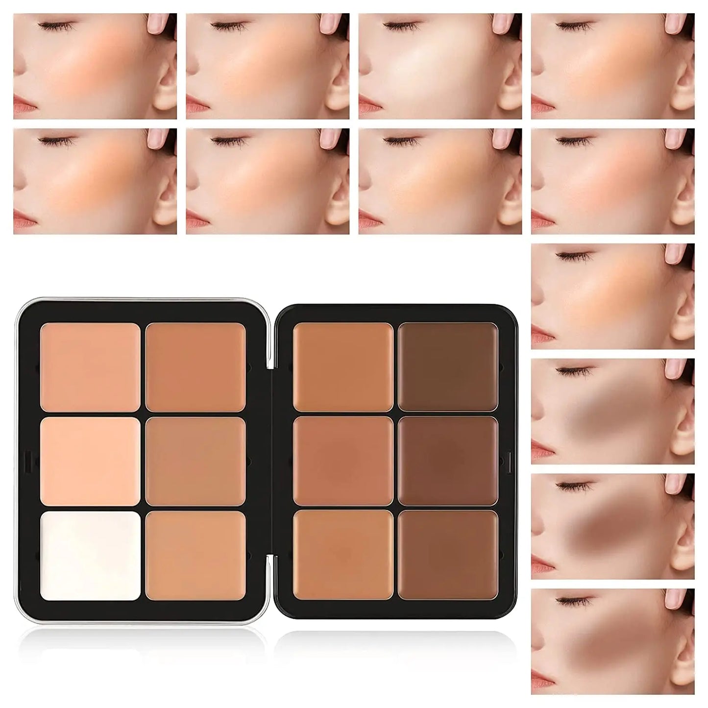 12 Shades Creamy Blush Palette HD Face Essentials Long-Lasting Matte Blush Cream Cover Makeup Palette 0.84oz