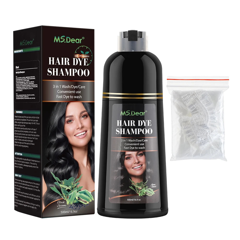 500ml Organic Natural Fast Hair Dye Shampoo 3 In 1 Plant Repair Essence Black Hair Color Dye Shampoo For Cover Gray White Hair