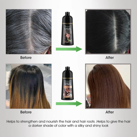 500ml Organic Natural Fast Hair Dye Shampoo 3 In 1 Plant Repair Essence Black Hair Color Dye Shampoo For Cover Gray White Hair