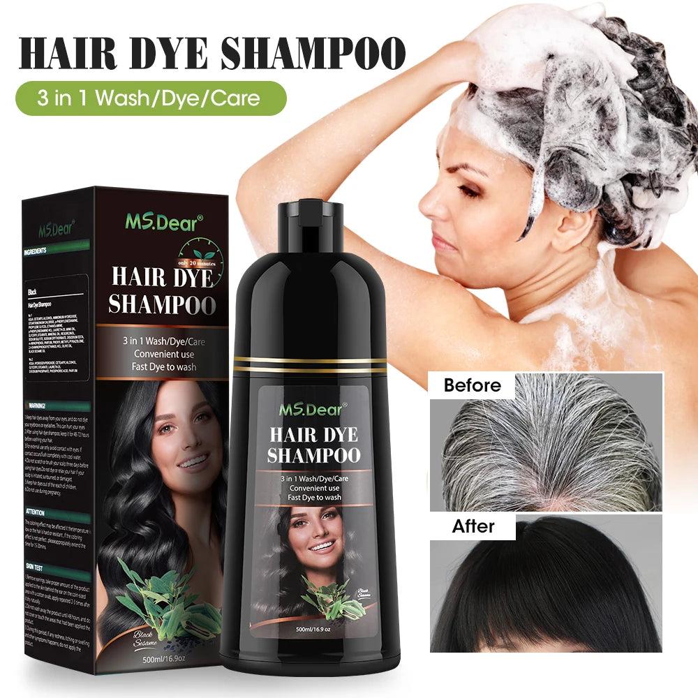 500ml Organic Natural Fast Hair Dye Shampoo 3 In 1 Plant Repair Essence Black Hair Color Dye Shampoo For Cover Gray White Hair