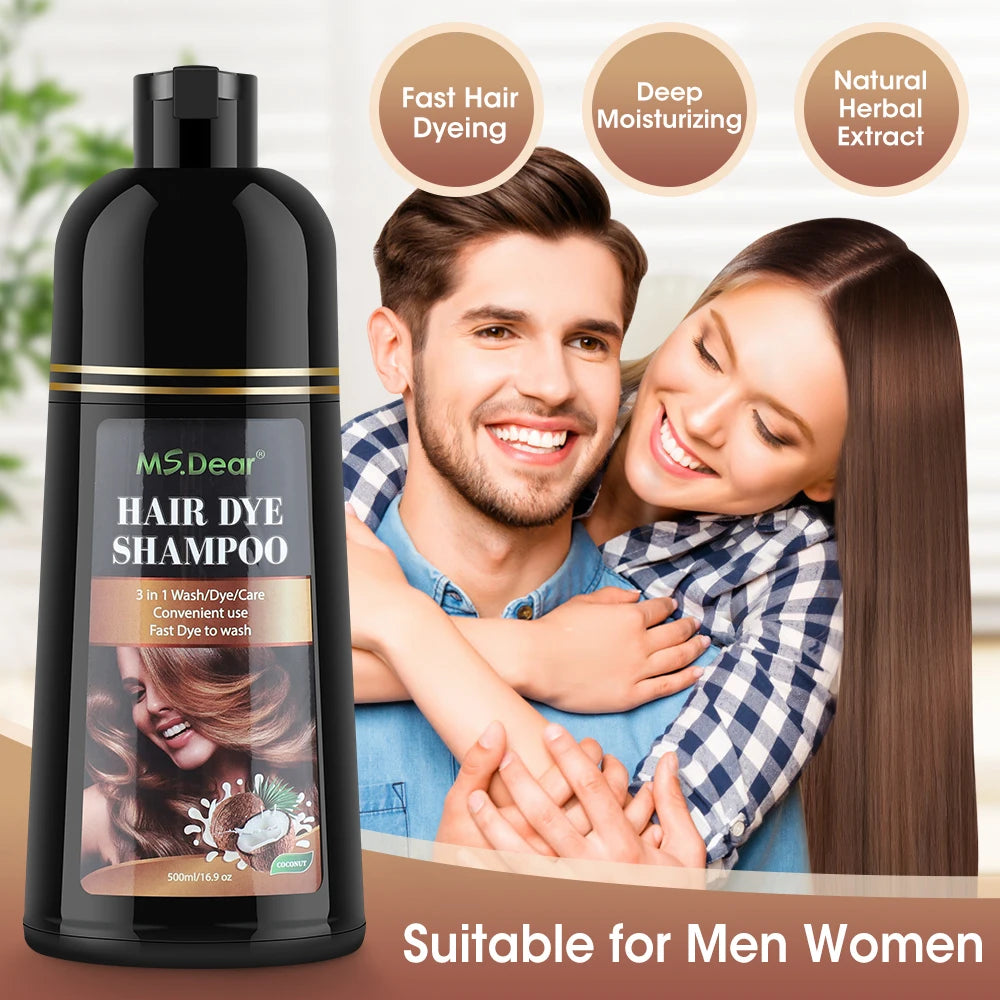 500ml Organic Natural Fast Hair Dye Shampoo 3 In 1 Plant Repair Essence Black Hair Color Dye Shampoo For Cover Gray White Hair