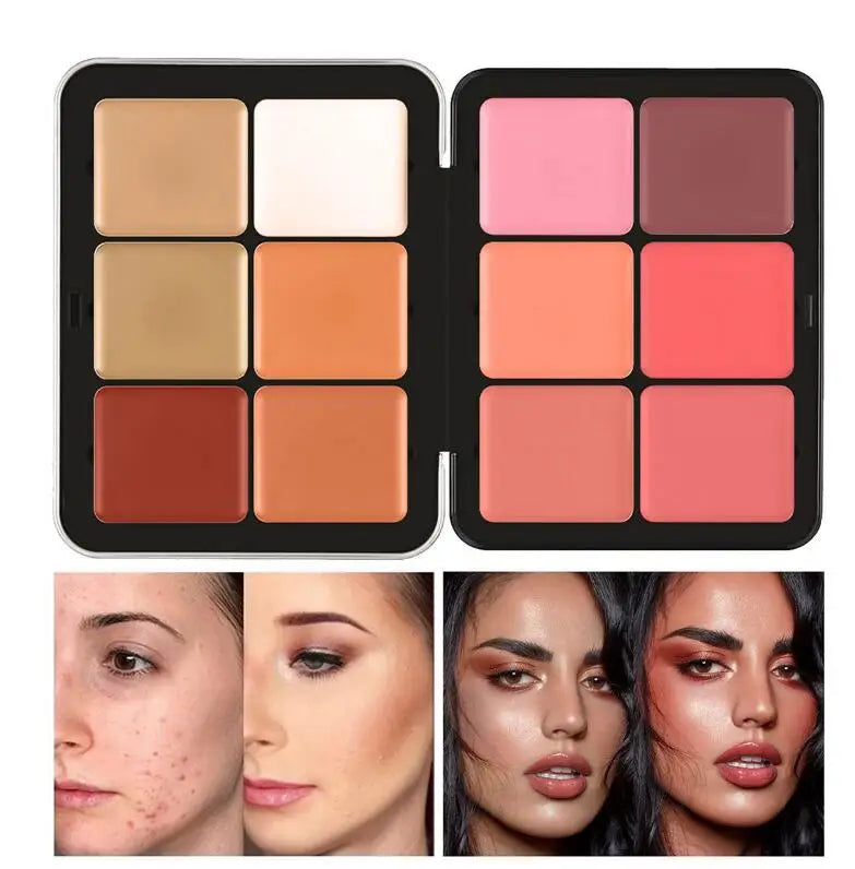 12 Shades Creamy Blush Palette HD Face Essentials Long-Lasting Matte Blush Cream Cover Makeup Palette 0.84oz