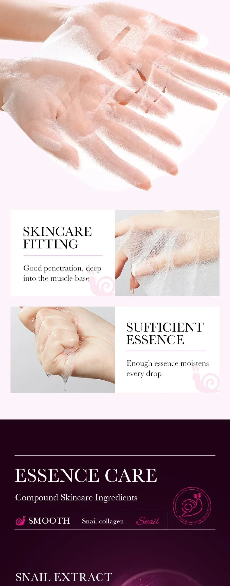 5/10pcs Snail Reorganize Collagen Face Mask Deep Moisturizing Skin Repair Hydrating Nourishing Skin Facial Peel Mask Skincare