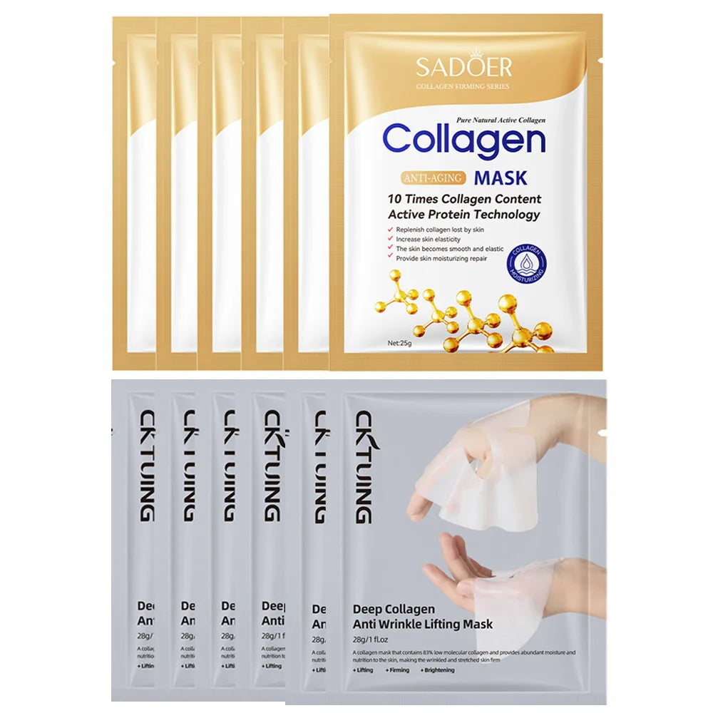 12PCS Collagen Face Mask Deep Hydrating Moisturizing Firming Lifting Facial Masks Anti-aging Split Sheet Mask Korean Skincare