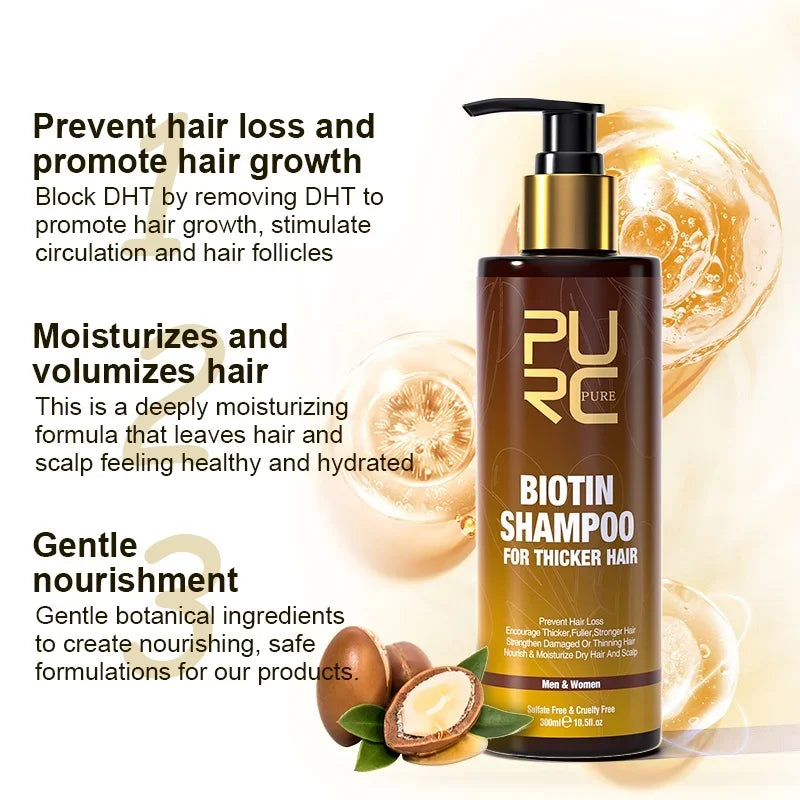 PURC Biotin Hair Care Set Smoothing Shampoo Cleaning Conditioner Nourish Root Hair Oil Scalp Treatment Products for Men Women