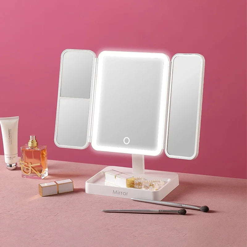 Tri-Fold LED Makeup Mirror 3 Tone Lights