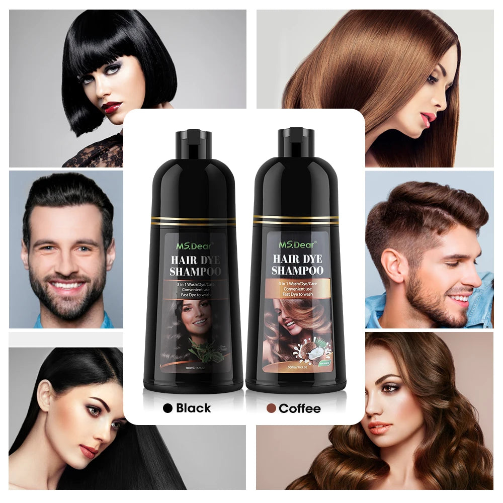 500ml Organic Natural Fast Hair Dye Shampoo 3 In 1 Plant Repair Essence Black Hair Color Dye Shampoo For Cover Gray White Hair