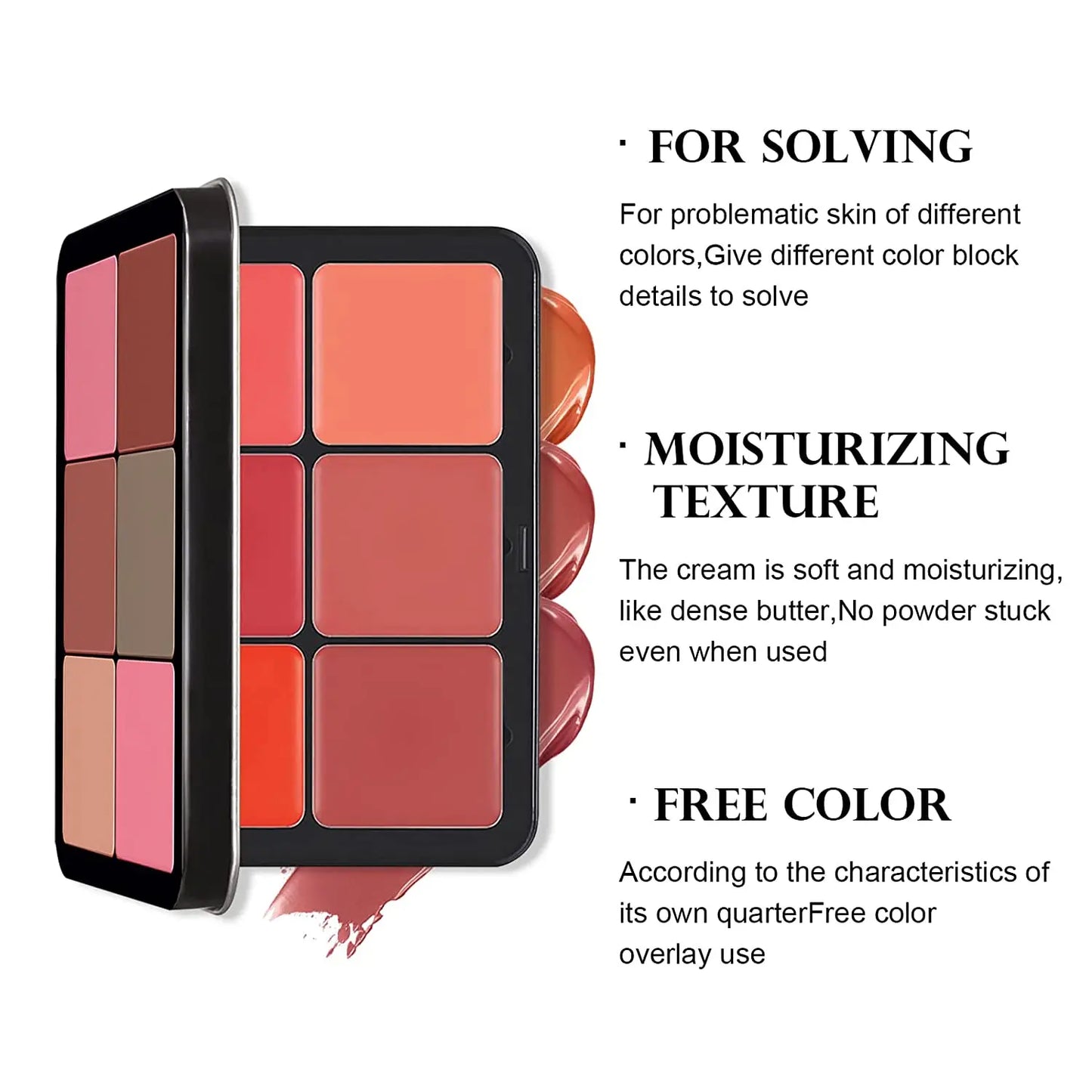 12 Shades Creamy Blush Palette HD Face Essentials Long-Lasting Matte Blush Cream Cover Makeup Palette 0.84oz