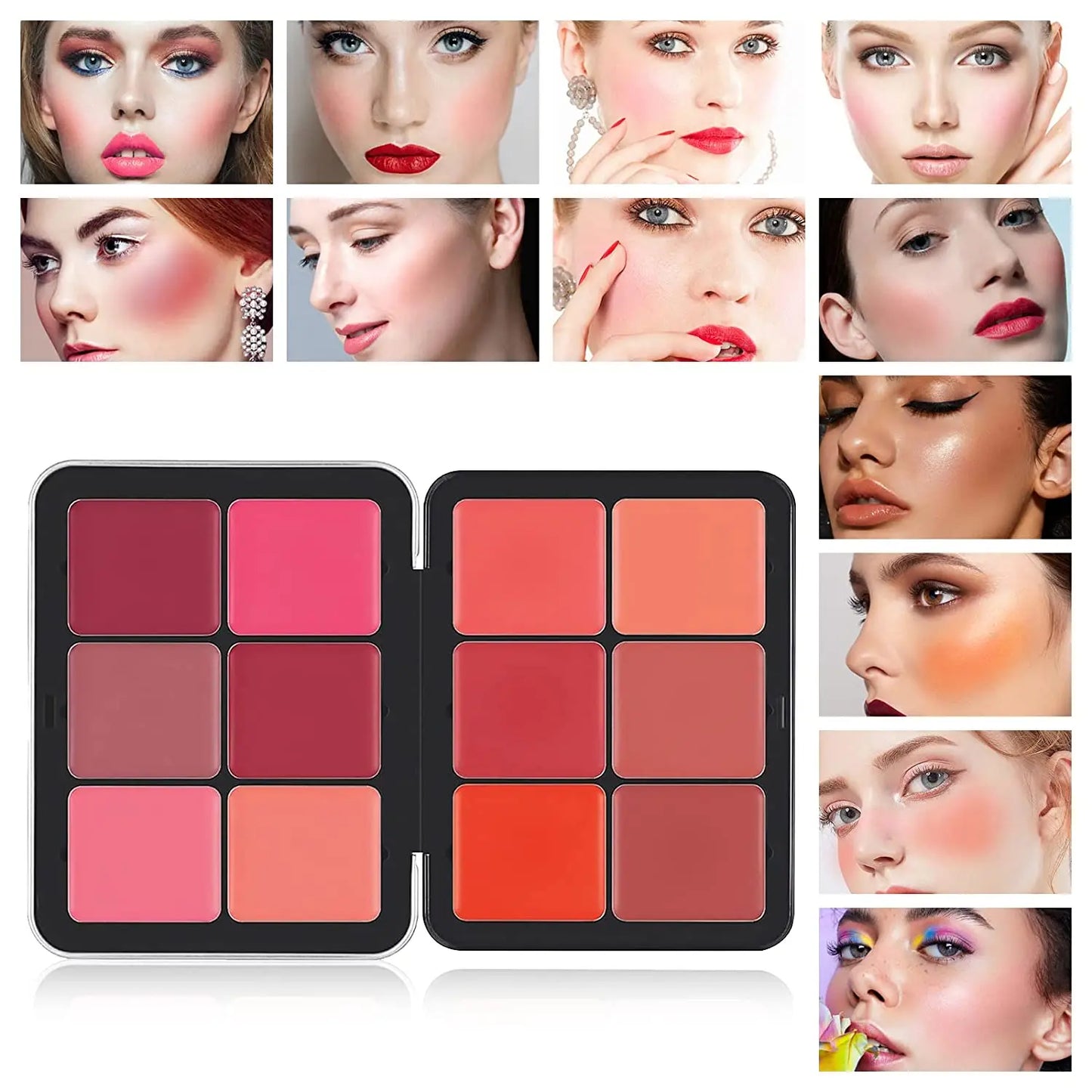 12 Shades Creamy Blush Palette HD Face Essentials Long-Lasting Matte Blush Cream Cover Makeup Palette 0.84oz