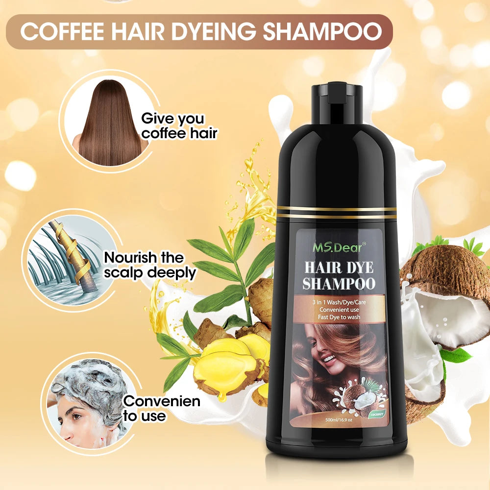 500ml Organic Natural Fast Hair Dye Shampoo 3 In 1 Plant Repair Essence Black Hair Color Dye Shampoo For Cover Gray White Hair