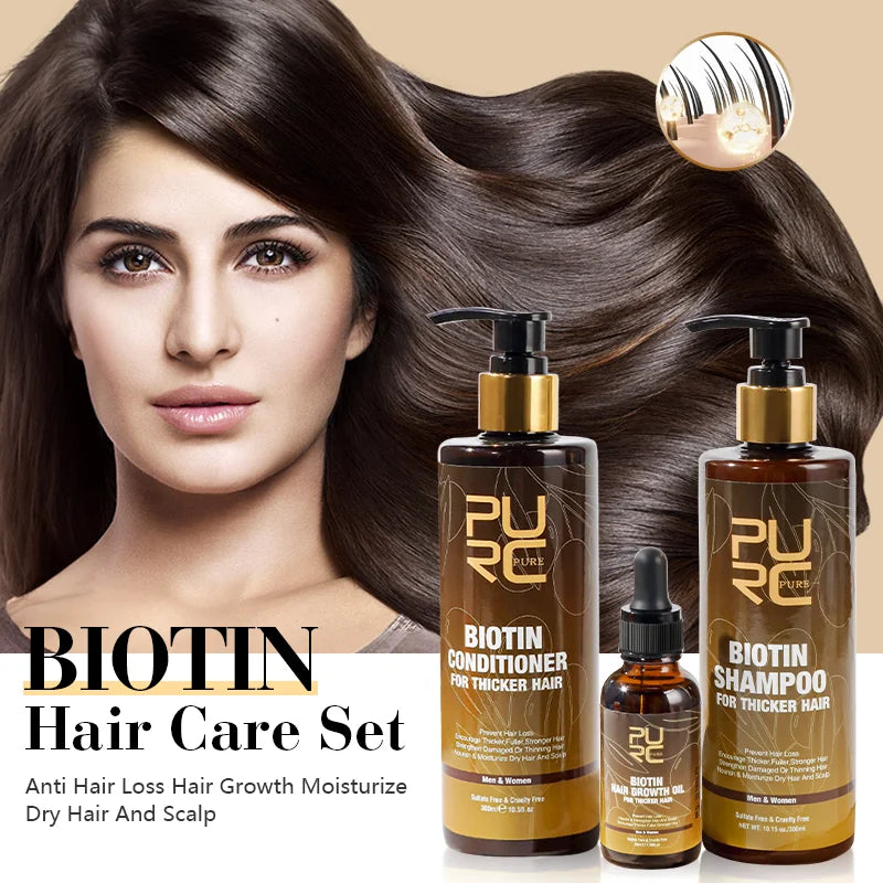 PURC Biotin Hair Care Set Smoothing Shampoo Cleaning Conditioner Nourish Root Hair Oil Scalp Treatment Products for Men Women