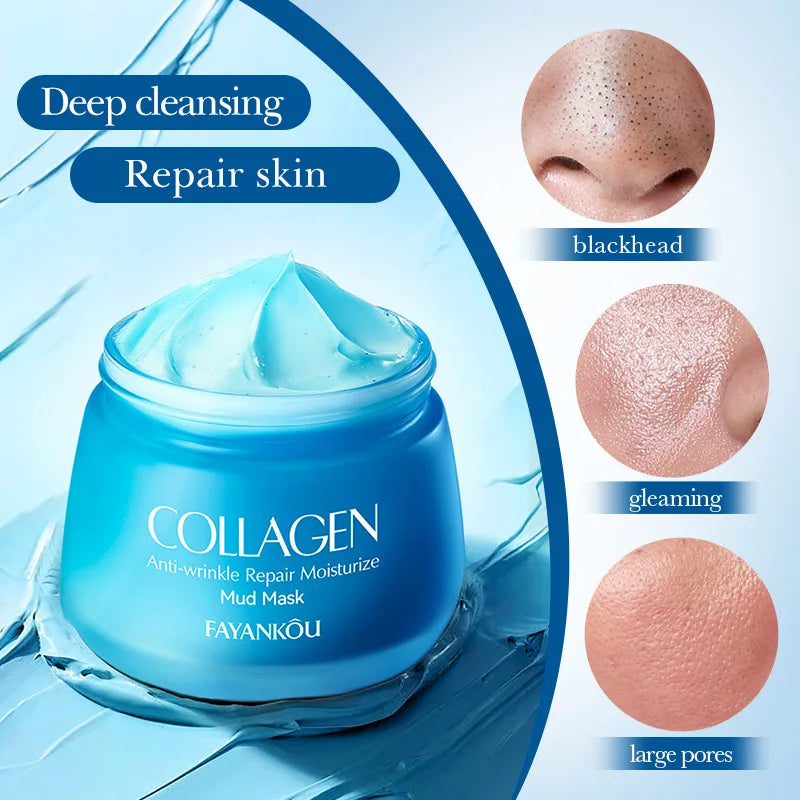 120g Mud Face Mask Collagen Reduce Wrinkle Pore Cleaning Oil Control Blackhead Remove Smearing Mud Mask Skin Care Products