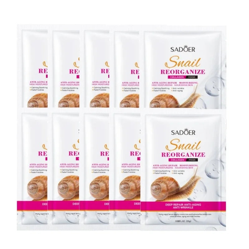 5/10pcs Snail Reorganize Collagen Face Mask Deep Moisturizing Skin Repair Hydrating Nourishing Skin Facial Peel Mask Skincare