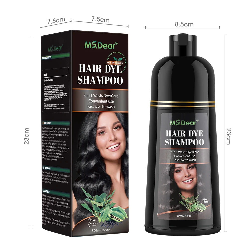 500ml Organic Natural Fast Hair Dye Shampoo 3 In 1 Plant Repair Essence Black Hair Color Dye Shampoo For Cover Gray White Hair