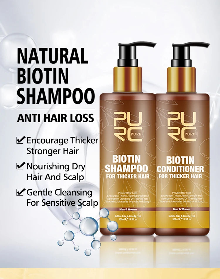 PURC Biotin Hair Care Set Smoothing Shampoo Cleaning Conditioner Nourish Root Hair Oil Scalp Treatment Products for Men Women