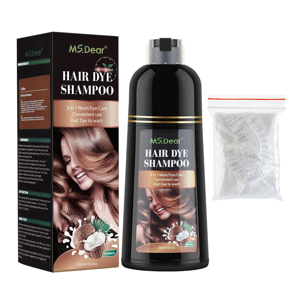 500ml Organic Natural Fast Hair Dye Shampoo 3 In 1 Plant Repair Essence Black Hair Color Dye Shampoo For Cover Gray White Hair