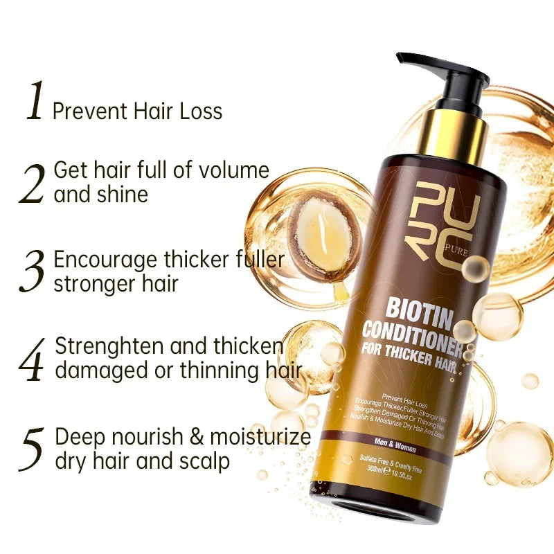 PURC Biotin Hair Care Set Smoothing Shampoo Cleaning Conditioner Nourish Root Hair Oil Scalp Treatment Products for Men Women