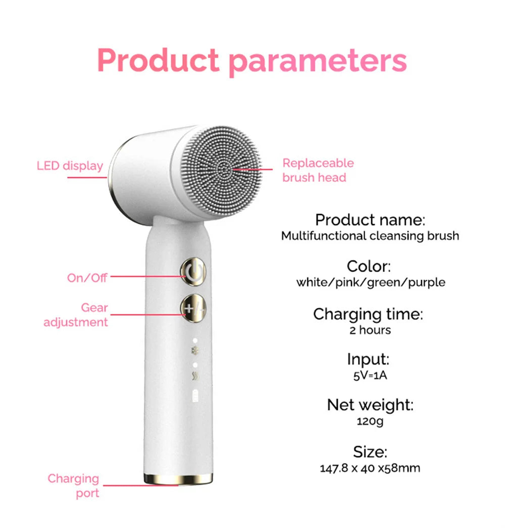 6 In 1 Electric Clean Facial Brush LED Display Face Tightening Exfoliating Cleaning Sonic Massager Cleaner with 6 Head Face Care